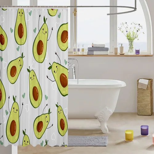 Miniatura 3 de Manfei Cortina de Ducha de Aguacate Lindo Estampado de Aguacate de Dibujos Animados Cortina de Baño para Niños y Niñas Tema de Frutas Cortina