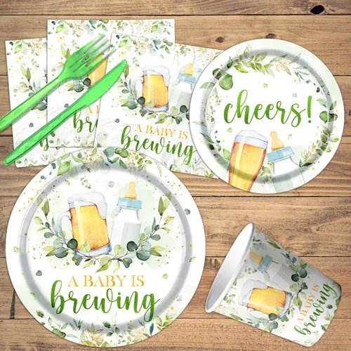 Miniatura 3 de Juego de vajilla de 142 piezas para decoración de baby shower, incluye platos de baby shower, servilletas, tazas, mantel para cumpleaños, fiesta