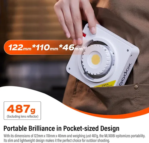 Miniatura 3 de Godox ML100Bi - Luz de video LED bicolor de 120 W, luz de video LED COB portátil 34300 Lux CRI 96+/TLCI 97+ 2800K-6500K 11 efectos FX para filmar
