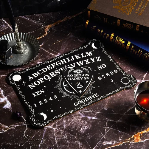 Miniatura 6 de Juego de tablero de adivinación de péndulo de radiestesia, tablero parlante de madera negra con accesorios de planchette para fiestas de cumpleaños