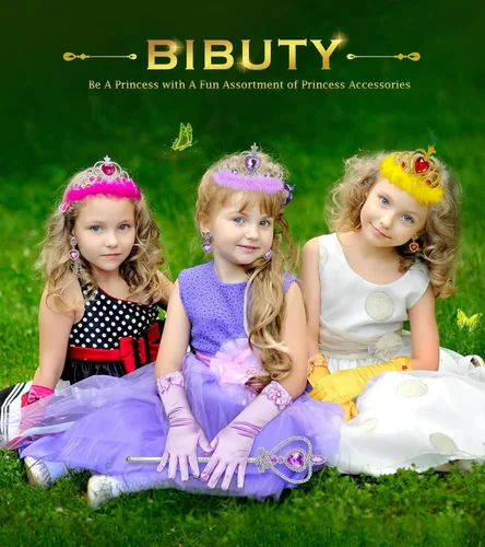 Miniatura 7 de Accesorios de disfraz de princesa, guantes de princesa, BIBUTY 7 piezas para niñas pequeñas con corona de princesa, varita, guantes, collar, aretes