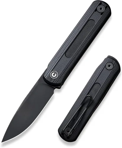 CIVIVI Foldis - Cuchillo plegable de bolsillo, hoja de acero Nitro-V negro lavado a la piedra, mango G10 con doble retención, cuchillo de bolsillo