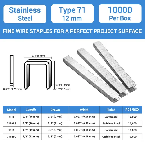 Miniatura 2 de meite Grapas de acero inoxidable con corona de calibre 22 de 3/8 pulgadas con longitud de 1/2 pulgada para tapicería 10,020 piezas/caja (1 caja)
