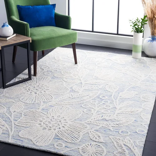 Miniatura 10 de SAFAVIEH Jardin Collection - Alfombra de pasillo, 2 pies 3 pulgadas x 8 pies, azul y marfil, lana floral hecha a mano, ideal para zonas de alto