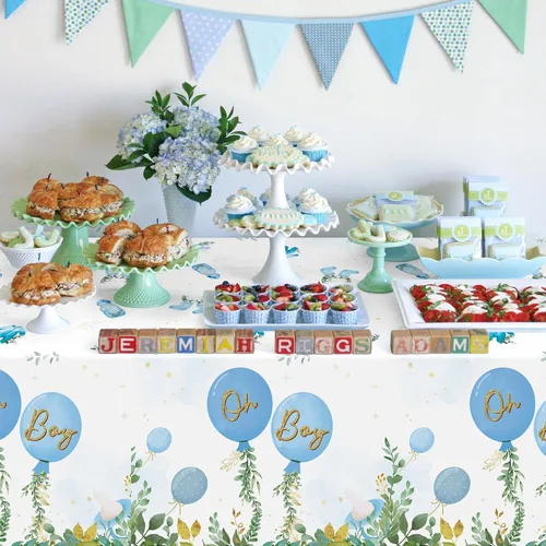 Miniatura 4 de Manteles para Fiesta de Baby Shower - 3 Piezas Cubiertas de Mesa Acuarela Azul para Decoraciones de Fiesta de Cumpleaños, Mantel de Plástico