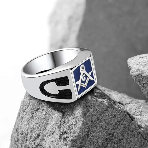 Miniatura 3 de WKXZMTR Anillo masón - Joyería masónica para hombre - Amuleto religioso estilo punk