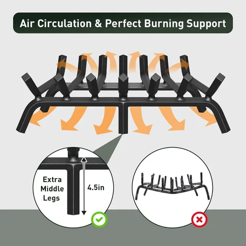 Miniatura 2 de mestyl Rejilla de chimenea de hierro forjado resistente de 30 pulgadas, rejilla de leña para chimenea, rejilla de fuego de barra de 4/5 pulgadas
