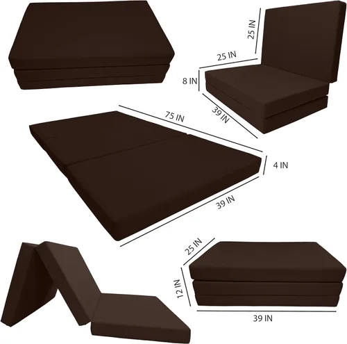 Miniatura 2 de Shikibuton Cama plegable en 3, espuma de alta densidad de 1.8 lbs, tamaño Twin, Full, Queen, colchones plegables. Marrón