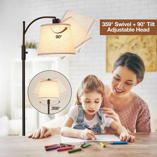 Miniatura 4 de AIDENOEY Lámpara de pie completamente regulable para sala de estar, lámpara de pie con interruptor giratorio y pantalla de mesa y lino beige, Negro