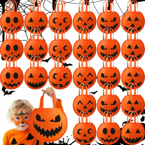24 bolsas de Halloween de truco o trato de 12 x 10 pulgadas, no tejidas, bolsas de calabaza para niños, cumpleaños, regalos de fiesta de Halloween