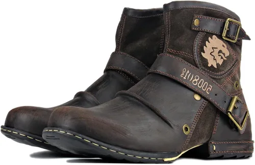 Miniatura 5 de OSSTONE Botas Moto para Hombre de Moda con Cremallera Botas de Cuero Chukka Casuales Estilo Retro OS-5008-1-DA1B1
