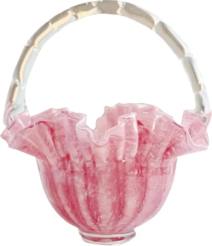 YY Pink Basket Handmade Vase for Flowers Glass Bag Vase, Handbag Shape Flower vase, Blown Pink Flower Vase for Basket, Unique Flower Vase with
