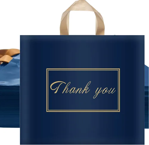 WAKAKO Paquete de 60 bolsas de plástico de agradecimiento para pequeñas empresas, bolsas de plástico de 15 x 12 pulgadas con asa, bolsa de mercancía