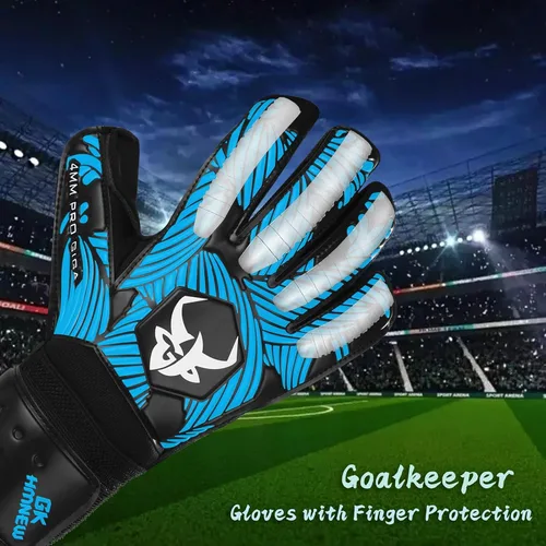 Miniatura 4 de Guantes de portero de fútbol con control y agarre extremadamente fuertes con protección para los dedos, guantes de portero de alto rendimiento, Azul