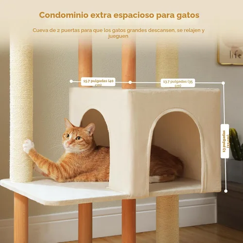Miniatura 3 de PAWZ Road Árbol grande para gatos, torre de madera moderna de 53 pulgadas para gatos grandes de interior, condominios para gatos de varios niveles