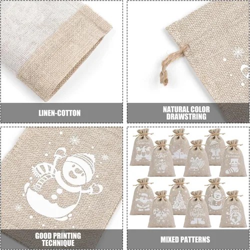 Miniatura 3 de CCINEE 36 bolsas de arpillera de Navidad, 4 x 6 pulgadas con cordón de arpillera de Navidad, bolsas de dulces de regalo con doble cordón de yute, 36