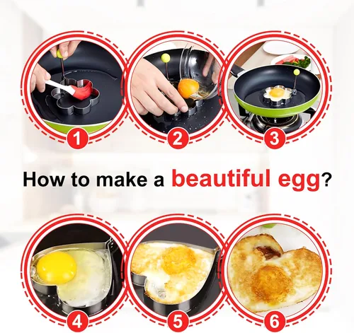 Miniatura 5 de Moldes de huevo moldeador de huevos para hacer panqueques con asa, 6