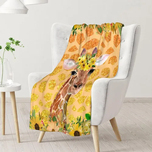 Miniatura 2 de Manta de jirafa para regalar – Manta estética de jirafa de 40 x 50 pulgadas, mantas de felpa suave y mullida naranja para sofá Jirafa2-1