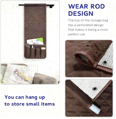 Miniatura 6 de Organizador de reposabrazos para sofá antideslizante, organizador de almacenamiento para sillón y junto a la cama para sofá reclinable con 5 Marrón