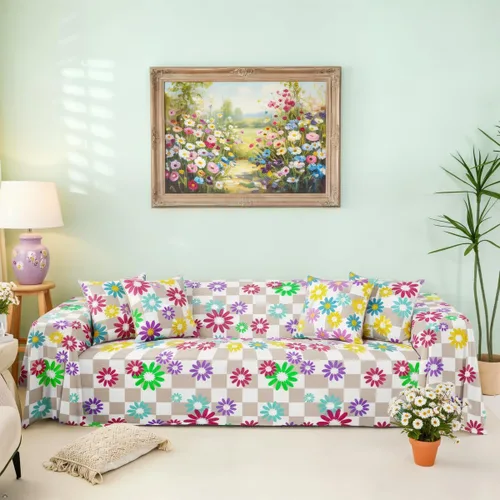 Miniatura 16 de Funda de sofá rústica con diseño bohemio y floral a cuadros de búfalo, lavable, moderna, con diseño geométrico de cuadrícula, antideslizante, funda
