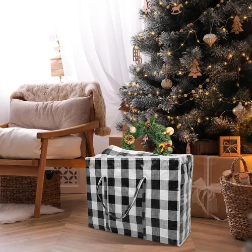 Miniatura 7 de 12 bolsas de almacenamiento extra grandes de 27 x 20 pulgadas, caja de almacenamiento a cuadros de gran tamaño, contenedores resistentes para Negro