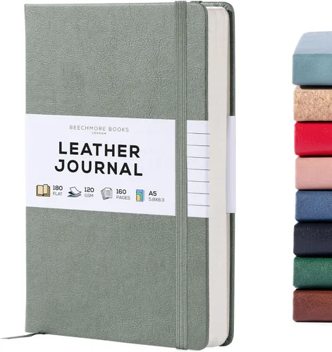 Miniatura 27 de BEECHMORE BOOKS Cuaderno rayado, 5.8 x 8.3 pulgadas, páginas rayadas A5, 160 páginas, diarios de cuero de tapa dura para mujeres, hombres, escritura