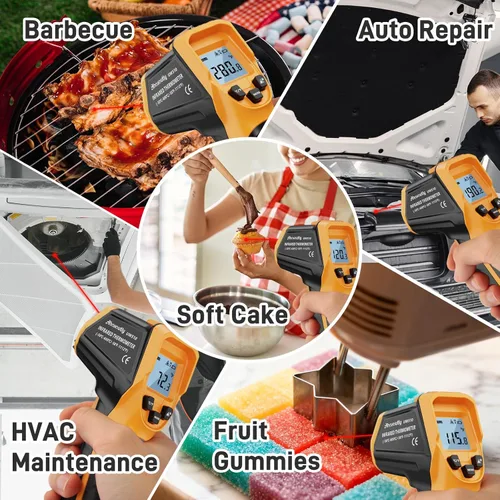 Miniatura 7 de Termómetro infrarrojo láser pistola de temperatura -58℉ a 1112℉, con calibración Cal y emisividad ajustable, medida mínima y máxima, para cocinar