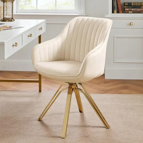Miniatura 14 de Volans Silla giratoria decorativa, sillas de comedor modernas de mediados de siglo con patas huecas de metal negro, silla de escritorio de oficina