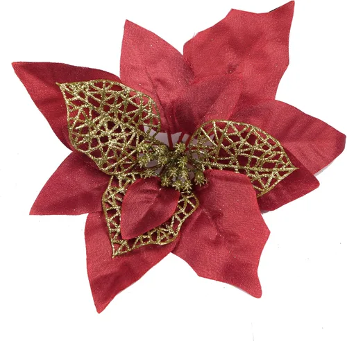 Miniatura 19 de YYCRAFT 12 flores artificiales de seda brillante con purpurina para decoración de árbol de Navidad (plata, 8 pulgadas)
