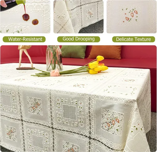 Miniatura 2 de Mantel de vinilo impermeable a prueba de aceite, mantel de encaje de plástico para mesa rectangular, decoración del hogar texturizada para fiestas