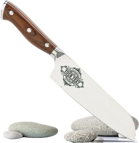 Miniatura 10 de Cuchillo de cocina personalizable de acero inoxidable 5Cr15 Mov de 9 pulgadas con iconos grabados con láser, calidad profesional dorada o negra
