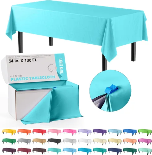 Miniatura 24 de Party Solids Rollo de Mantel de Mesa de Plástico Negro de 54 Pulgadas X 300 Pies en una Caja de Corte a Medida con Conveniente Cortador Deslizante.