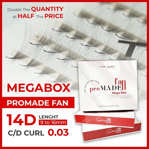 Miniatura 2 de THE LASH SUPPLY 450 abanicos, 14D volumen Promade Fan Mega Box, rizo C/D, longitud 0.354-0.787 in, 0.03 de grosor, rizo natural y duradero, abanicos