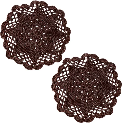 Miniatura 7 de Juego de 2 manteles individuales de encaje con diseño de flores huecas de ganchillo, manteles individuales de encaje para taza de té, aniversario