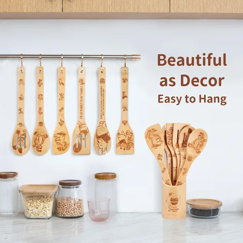 Miniatura 6 de 7 accesorios de cocina Winnie – Regalos de oso Pooh para mujeres – Juego de utensilios de bambú – Regalo de cumpleaños – Cucharas de madera