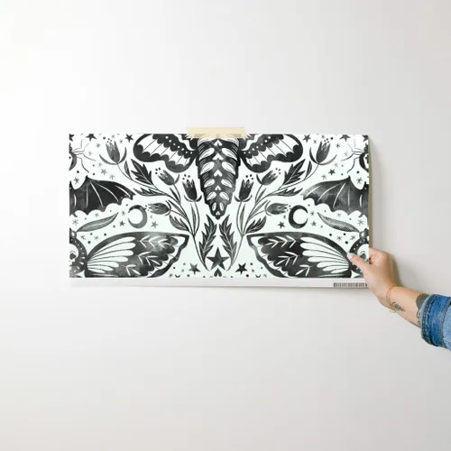 Miniatura 7 de Muestro de papel tapiz extraíble – Acuarela Cráneo Polilla Damasco Negro Blanco Flor Estrellas Elegante Tinta Magia Papel pintado personalizado