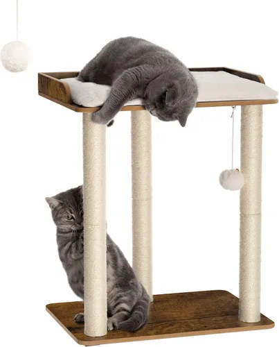 Miniatura 16 de FourFurPets - Árbol para gatos grande de 26.7 pulgadas, torre y condominio, postes para rascar para gatos de interior, plato grande, tres postes