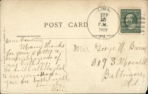 Miniatura 2 de Spencer Stationery CO Chester, Pennsylvania PA Original Antique Postcard 1909