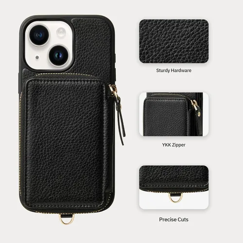 Miniatura 5 de ZVE Funda tipo cartera para iPhone 13 con pulsera, funda de cuero con cremallera con ranuras para tarjetas con bloqueo RFID tipo monedero, funda