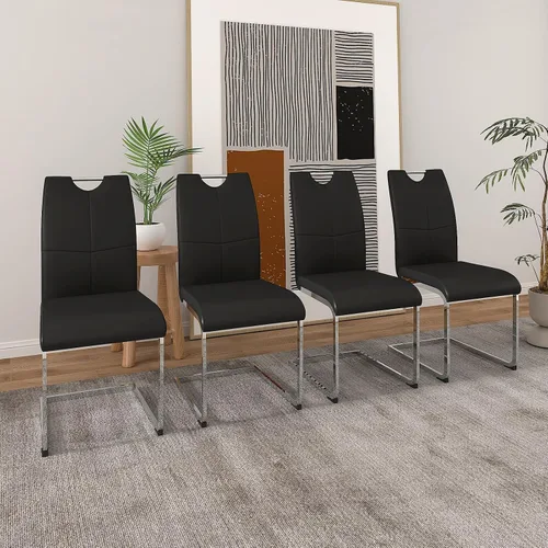 Miniatura 16 de Juego de 2 sillas de comedor, modernas sillas de comedor de piel sintética con respaldo alto, patas de metal, sillas tapizadas modernas para cocina