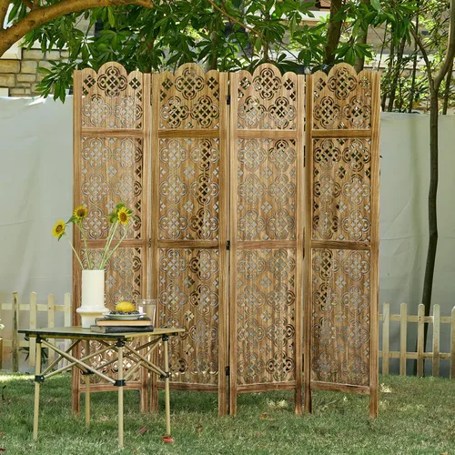 Miniatura 7 de Divisor de habitación plegable de 68.9 pulgadas, 4 paneles de pantallas de privacidad talladas en madera, partición decorativa ideal para el hogar