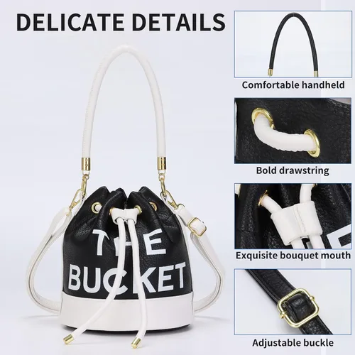 Miniatura 5 de JQAliMOVV The Bucket Bags para mujer, mini bolso de cuero con cierre de cordón cruzado