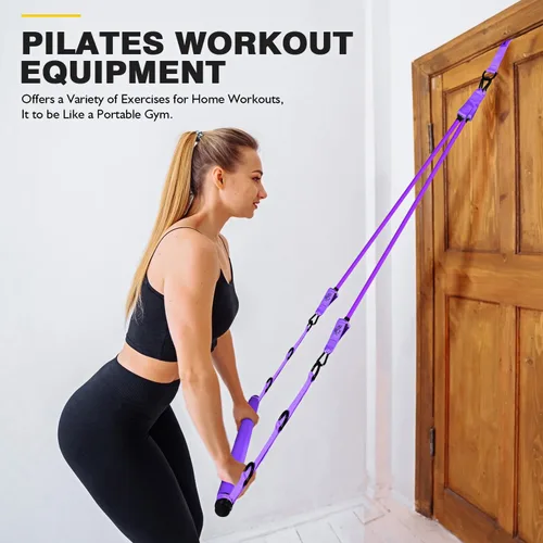 Miniatura 3 de Kit de barra de pilates Ayombo con bandas de resistencia, equipo de entrenamiento de pilates para piernas, cadera, cintura, brazo, equipo de Púrpura