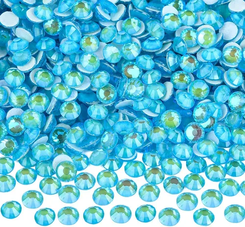 Miniatura 8 de Diamantes de imitación Hotfix, 1440 diamantes de imitación de fijación en caliente para manualidades, ropa, decoración, neón azul, SS10 Azul neón