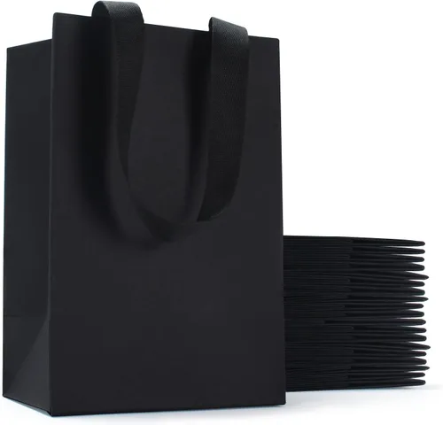 Miniatura 10 de Bolsas de regalo blancas con asas, 10 bolsas pequeñas de papel blanco de 5.25 x 3.75 x 8 pulgadas con asas de cinta, bolsa de compras de papel kraft