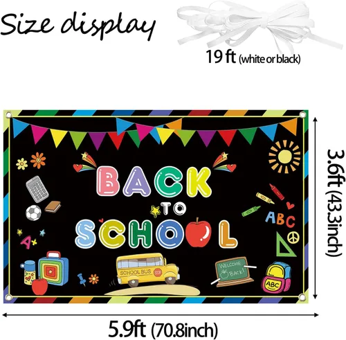 Miniatura 6 de Zliisang Telón de fondo de bienvenida de regreso a la escuela de 5.9 x 3.6 pies para fotografía, pancarta de fiesta de bienvenida para el primer día