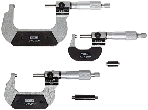 Juego de contador en micrómetros marca Fowler 0-3 pulgadas, 52–224–103–0–, resolución .0001 pulgadas , dedal Ratchet