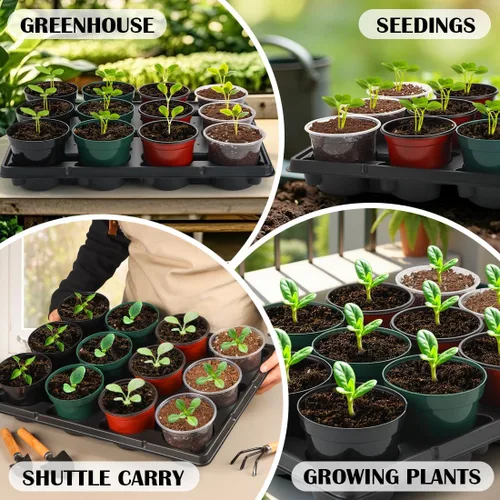 Miniatura 6 de RooTrimmer Bandejas redondas de 12 celdas para macetas de semillero gruesas y duraderas, bandejas de transporte para sostener macetas de 4 pulgadas