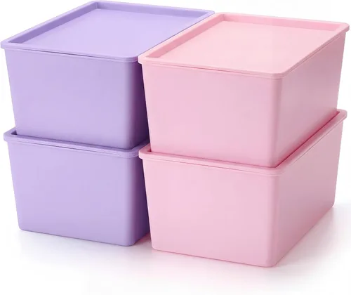 Miniatura 11 de Menkxi 4 Piezas Contenedores de Almacenamiento con Tapas Contenedores Apilables de Plástico para Organizar Estantes Caja de Adornos Navideños Cestas