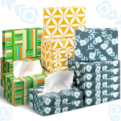 Miniatura 15 de Yinder 24 paquetes de 960 hojas de pañuelos en cubo para coche, pañuelos faciales desechables para viajes, soporte de pañuelos suaves con acuarela